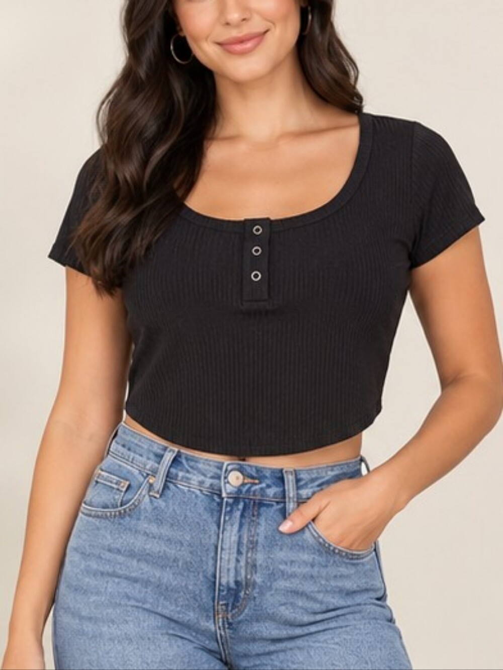 Wild Fable Black Ribbed Circle-Hem Cropped Top Size XL NWT